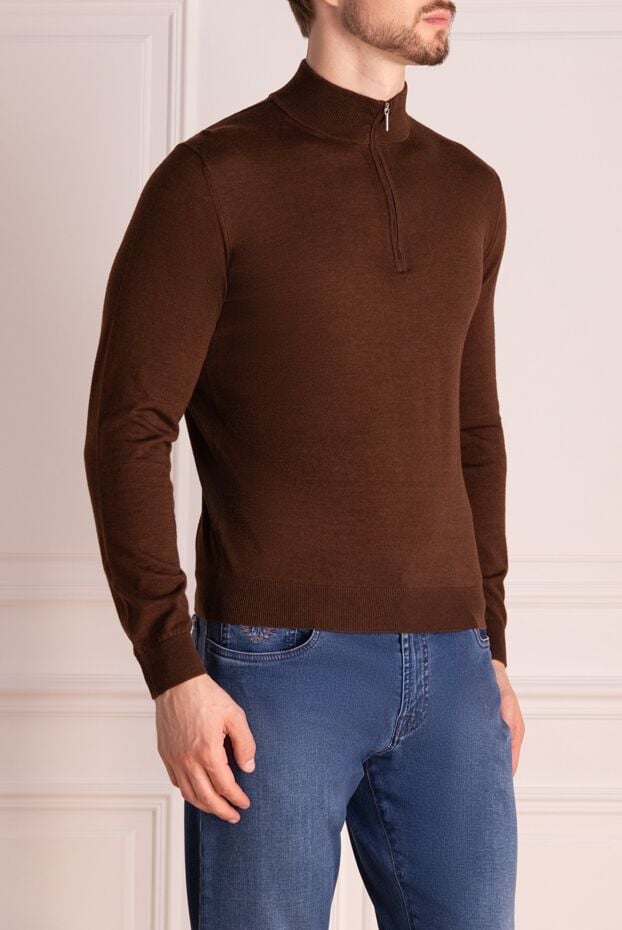 Cesare di Napoli men's brown cashmere and silk jumper with a zipper 174797 - photo 3