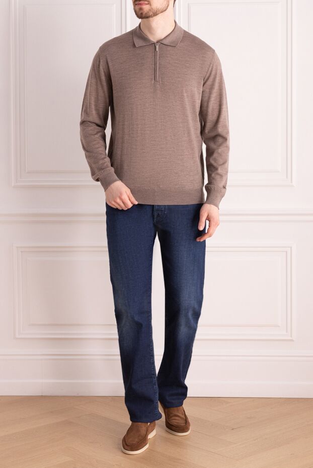 Cesare di Napoli man men's beige wool long sleeve polo buy with prices and photos 174825 - photo 2
