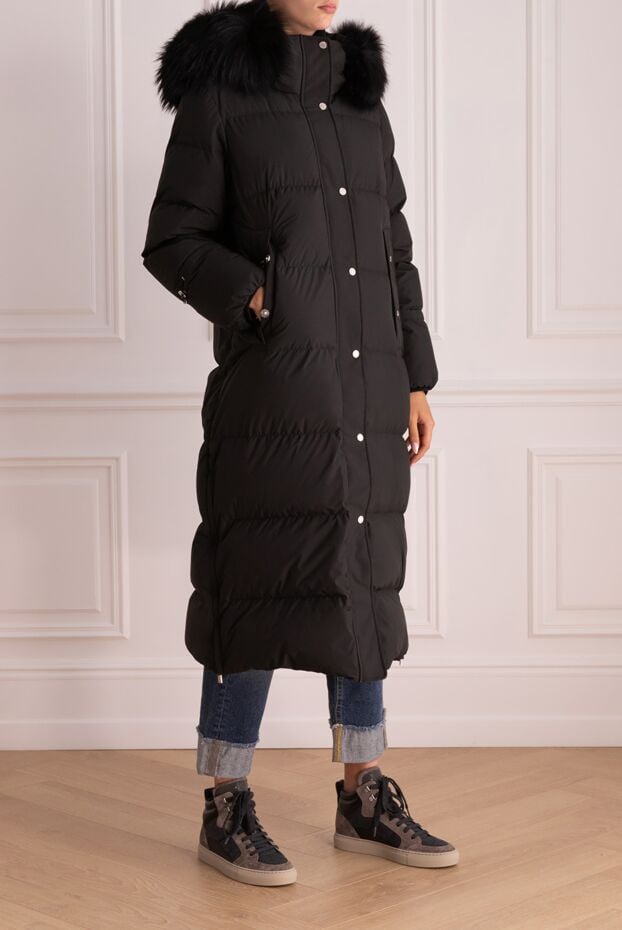 Moorer quilted down jacket maxi length black with fur trim 174913 - photo 3
