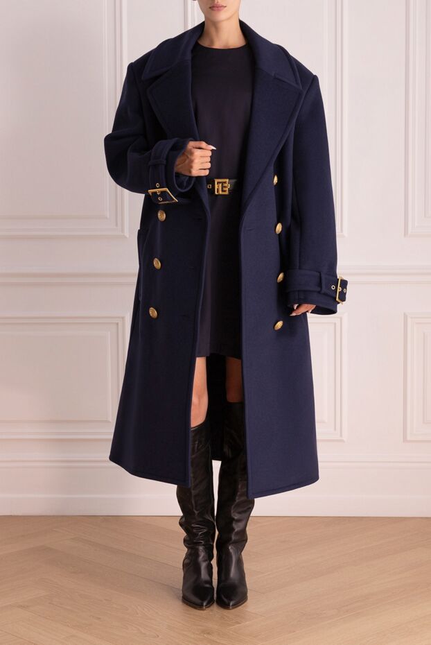 Balmain женские пальто из шерсти синее женское купить с ценами и фото 174935 - фото 2