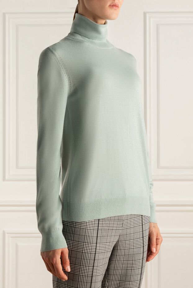 Loro Piana soft green cashmere turtleneck with a fold-over collar women's 174975 - photo 3