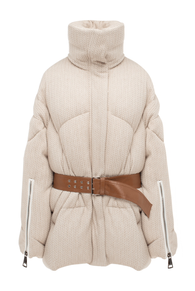 Women's knitted down jacket with contrasting belt - photo 1