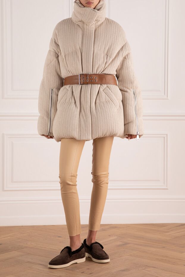 Women's knitted down jacket with contrasting belt - photo 2