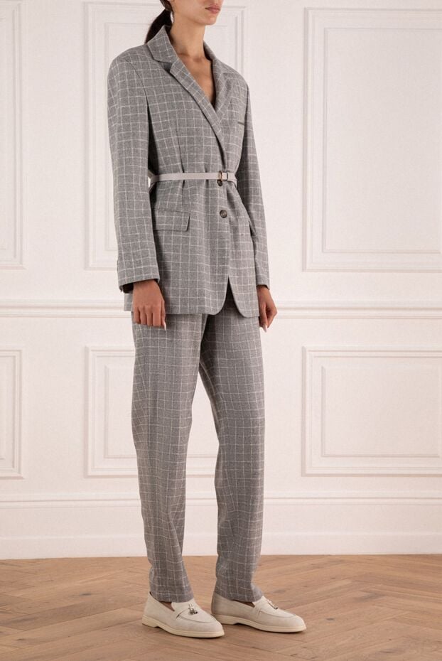 Max&Moi women's checked pantsuit in grey wool blend with belt and classic jacket 175035 - photo 3
