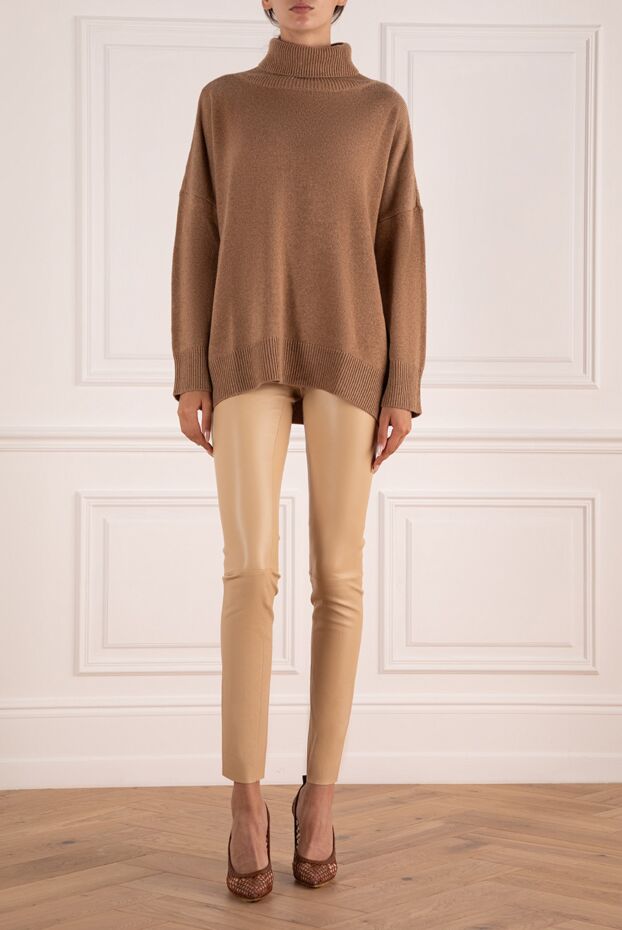 Max&Moi beige leather leggings with knee seams women's 175037 - photo 2