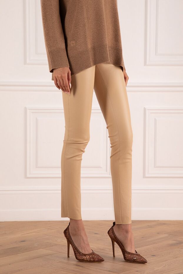 Max&Moi beige leather leggings with knee seams women's 175037 - photo 3