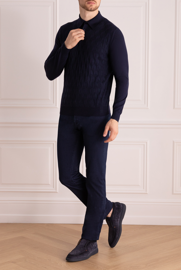 Stefano Ricci men's dark blue long sleeve polo shirt with buttons 175048 - photo 2