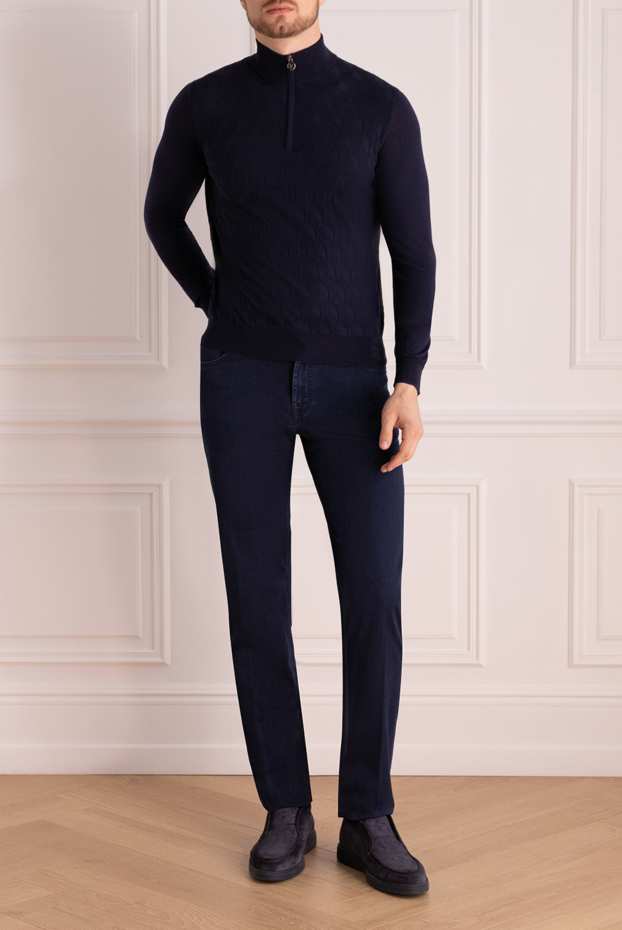 Stefano Ricci dark blue wool and silk troyer with geometric pattern 175052 - photo 2