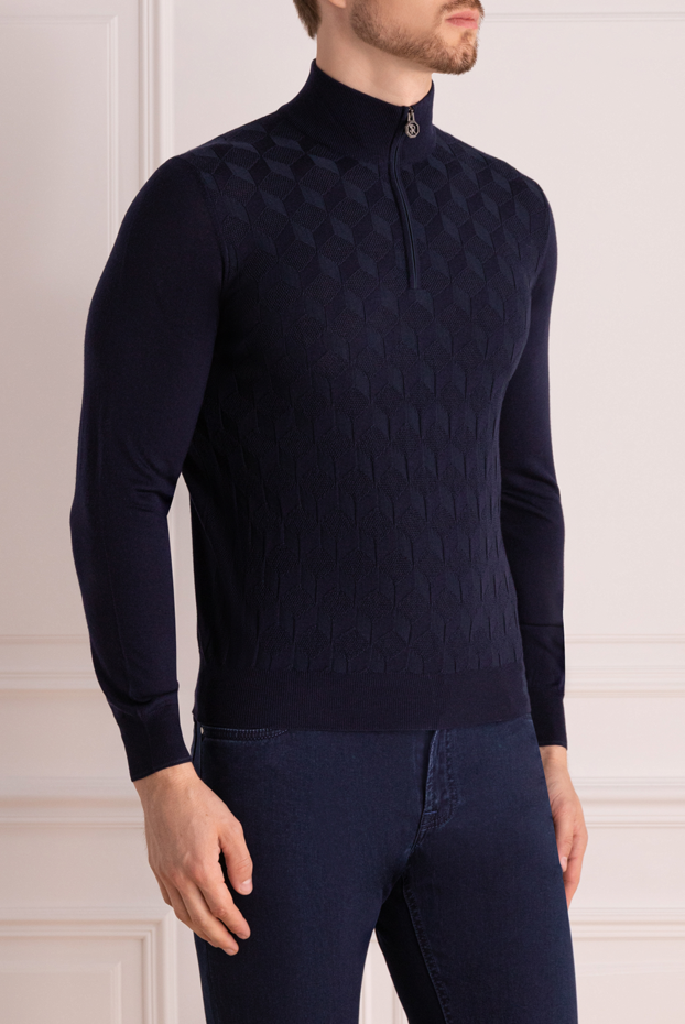 Stefano Ricci dark blue wool and silk troyer with geometric pattern 175052 - photo 3
