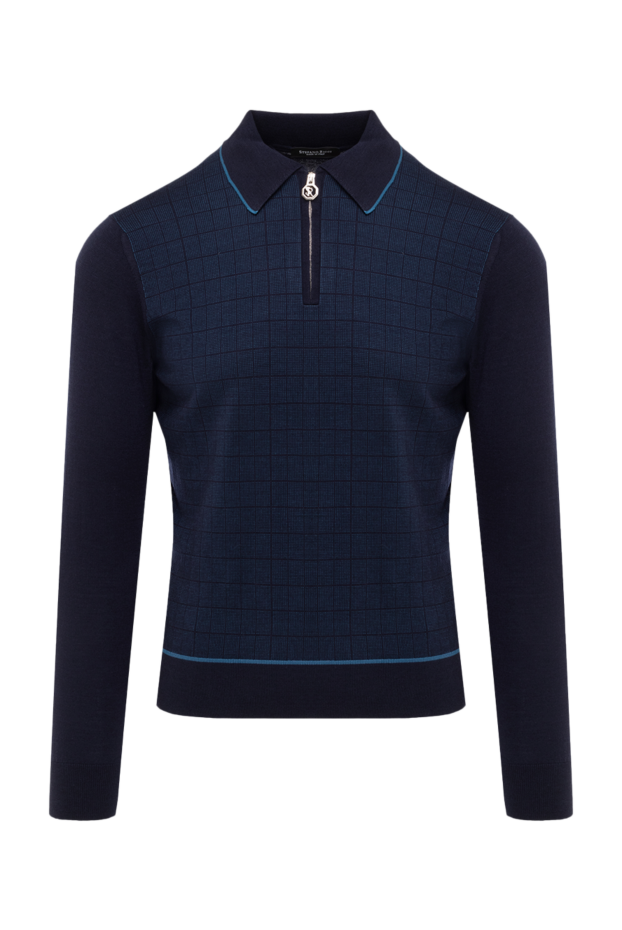 Stefano Ricci polo from wool and silk with long sleeves for men blue 175054 - photo 1
