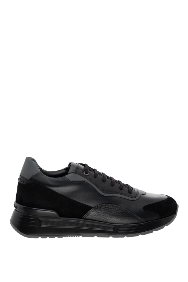 Stefano Ricci black genuine leather sneakers with suede inserts 175060 - photo 1