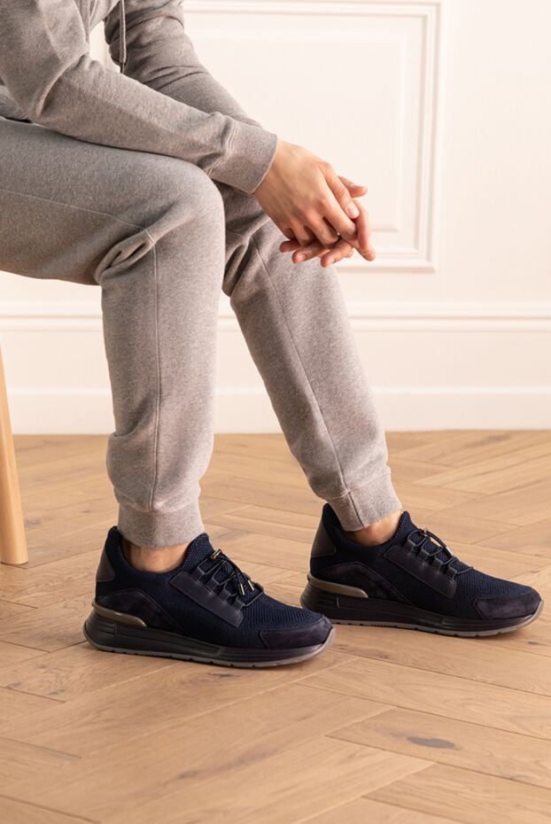 Stefano Ricci blue leather and polyester sneakers for men 175062 - photo 2
