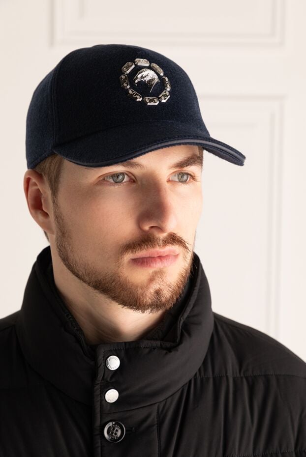Stefano Ricci dark blue cashmere cap with a metal eagle emblem 175070 - photo 2