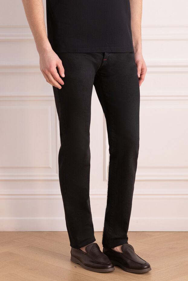 Kiton straight leg cotton jeans in black with red stitching 175072 - photo 3