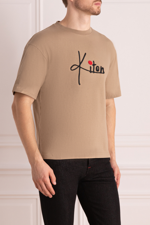 Kiton футболка бавовняна бежева з фірмовим логотипом 175076 - фото 3