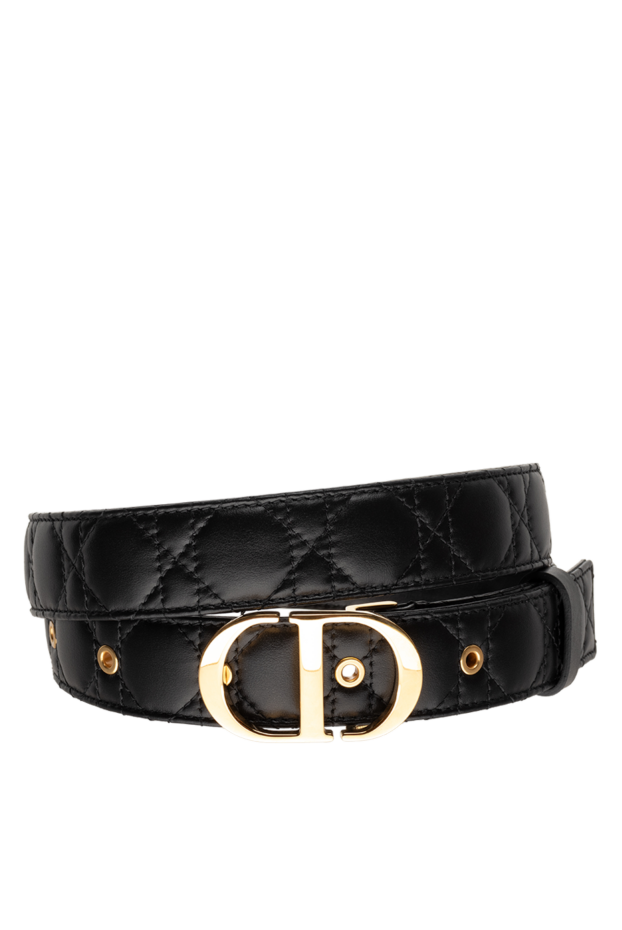 Dior leather belt with gold-plated buckle decorated with threads black women's 175117 - photo 1