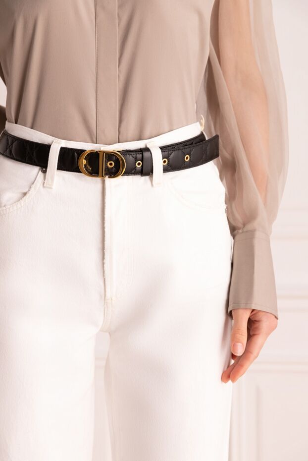Dior leather belt with gold-plated buckle decorated with threads black women's 175117 - photo 3