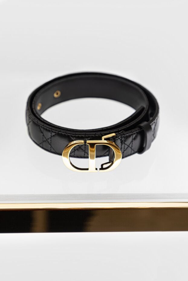 Dior leather belt with gold-plated buckle decorated with threads black women's 175117 - photo 2
