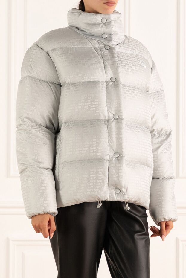Miu Miu glossy women's down jacket with voluminous quilting and stand-up collar, gray 175181 - photo 3