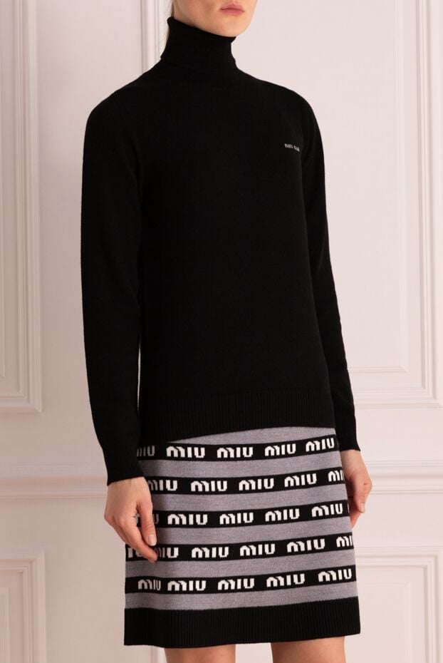 Miu Miu women's cashmere turtleneck with stand-up collar and laconic design black 175185 - photo 3