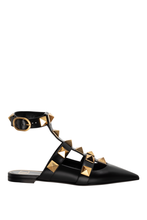 Black leather sandals decorated with gold-plated Rockstud details women's - photo 1