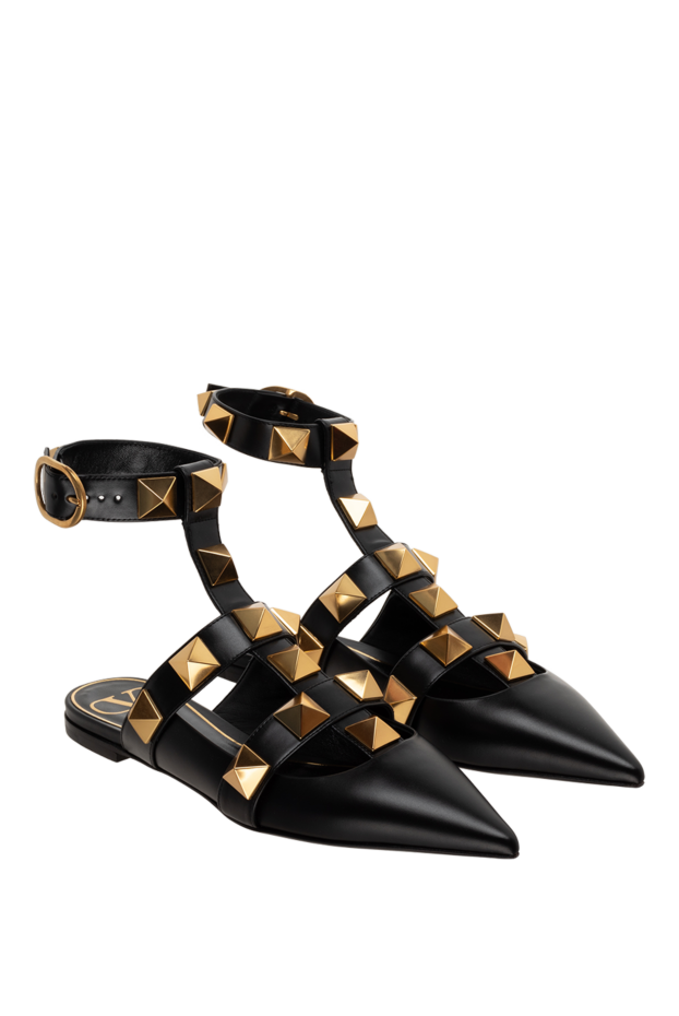 Valentino black leather sandals decorated with gold-plated rockstud details women's 175284 - photo 3