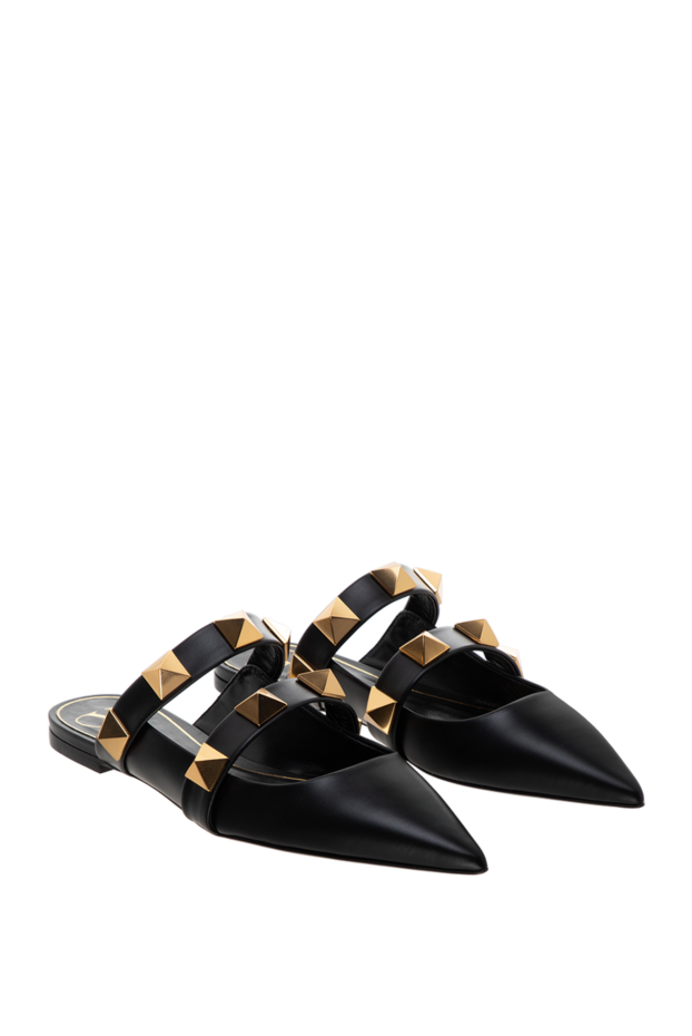 Valentino black leather mules decorated with gold-plated rockstud details women's 175286 - photo 3