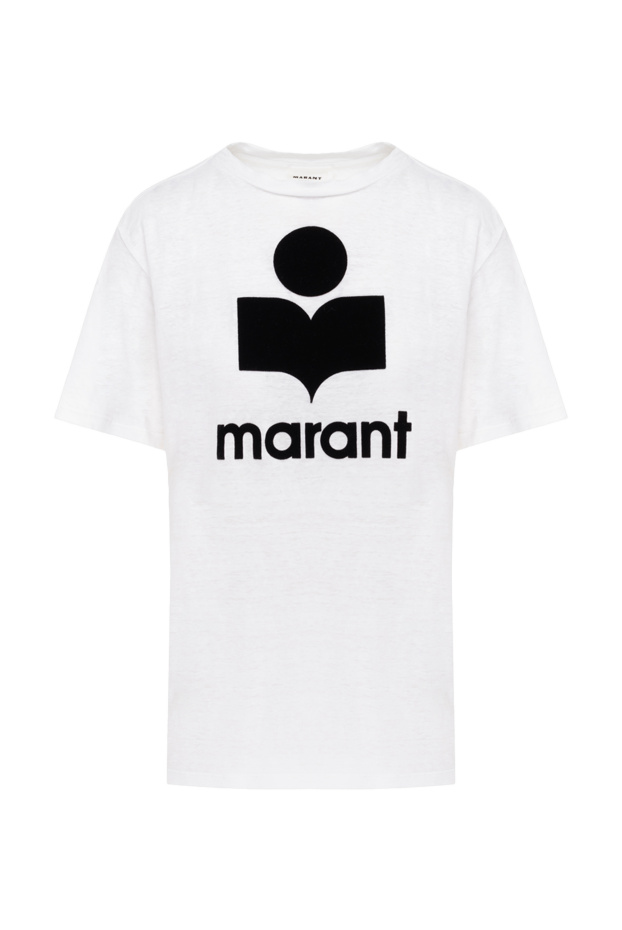 Isabel Marant white straight-cut linen t-shirt with black logo print women's 175305 - photo 1