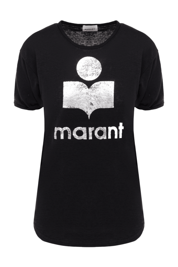 Isabel Marant black linen t-shirt with silver logo print women's 175306 - photo 1