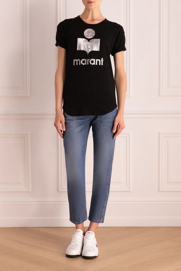 Isabel Marant black linen t-shirt with silver logo print women's 175306 - photo 2