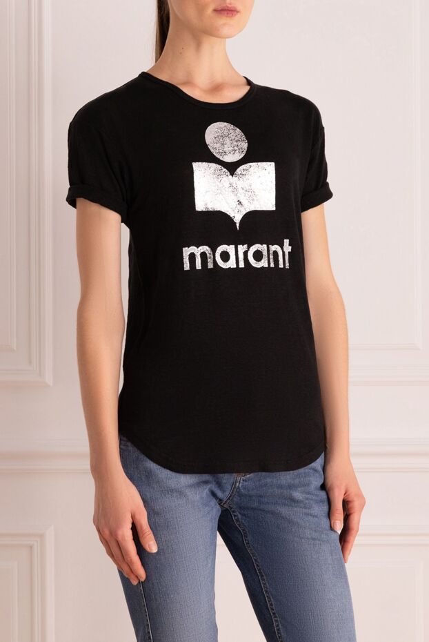 Isabel Marant black linen t-shirt with silver logo print women's 175306 - photo 3