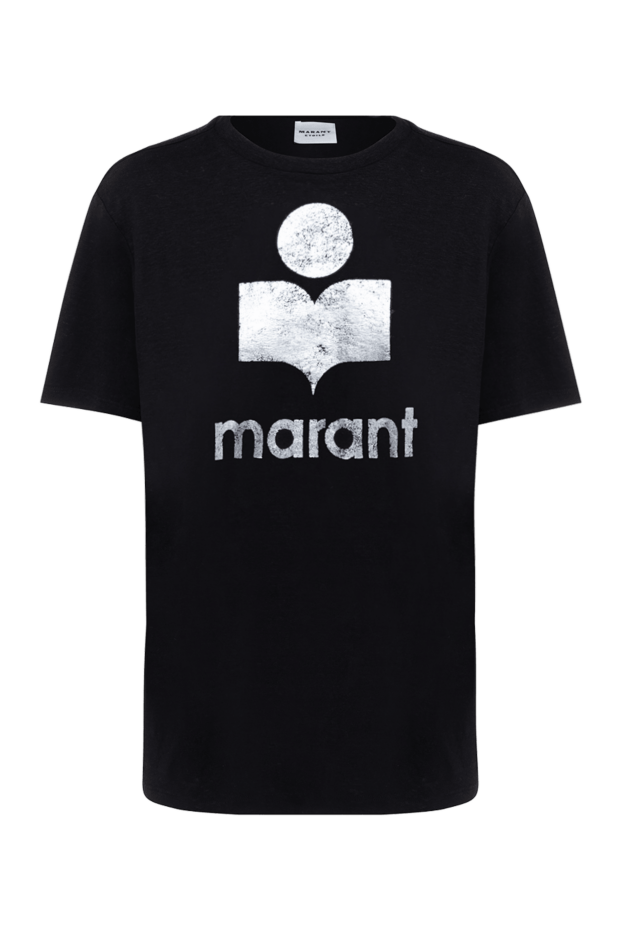 Isabel Marant black straight-cut linen t-shirt with silver logo print women's 175307 - photo 1