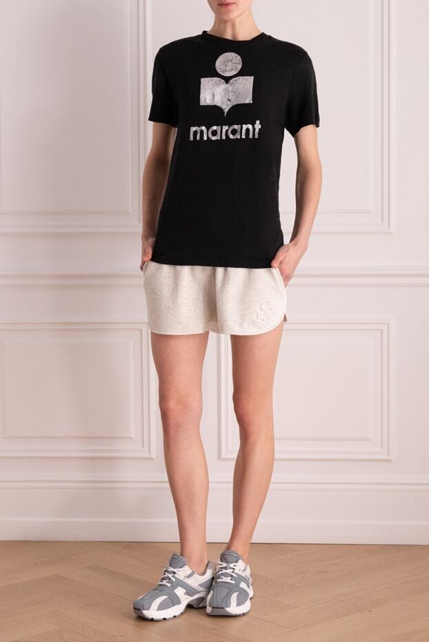 Isabel Marant black straight-cut linen t-shirt with silver logo print women's 175307 - photo 2