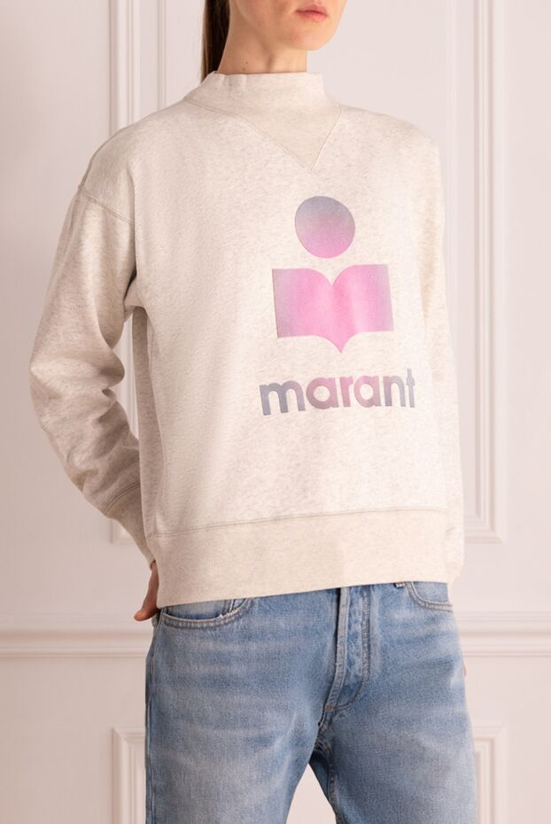 Isabel Marant beige sweatshirt with a stand-up collar and colorful logo print women's 175319 - photo 3