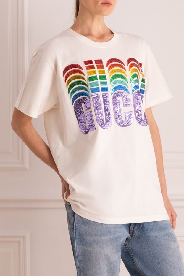 Gucci women's cotton t-shirt with rainbow sequin embroidery 175346 - photo 3