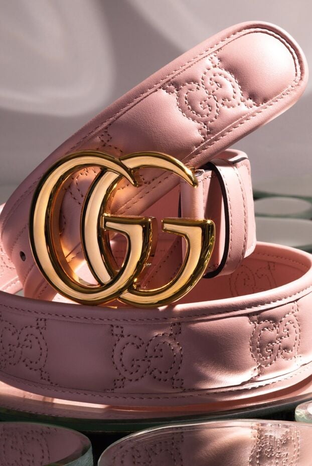 Gucci розовый ремень с объемным логотипом и текстурным рисунком 175359 - фото 2