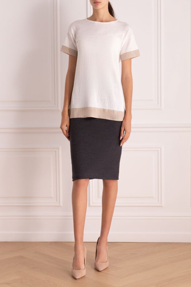 Gray knitted midi skirt with a contrasting wool belt - photo 2