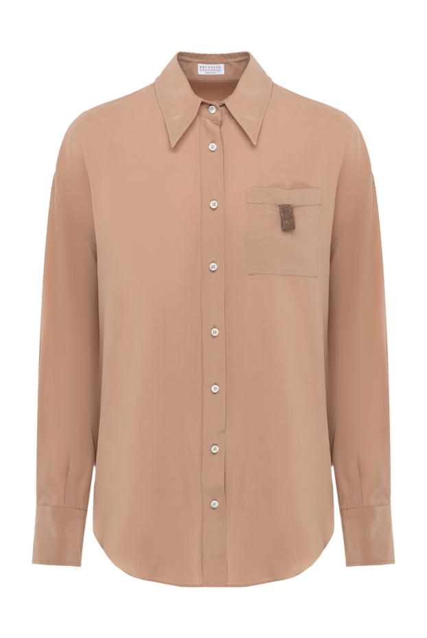 Brunello Cucinelli рубашка из шелка коричневая женская 175460 - фото 1