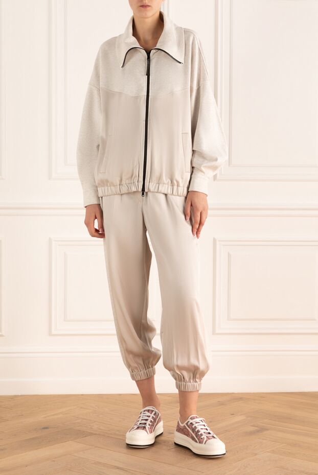 Brunello Cucinelli двухцветный костюм с воротником-стойкой и эластичными манжетами 175472 - фото 2