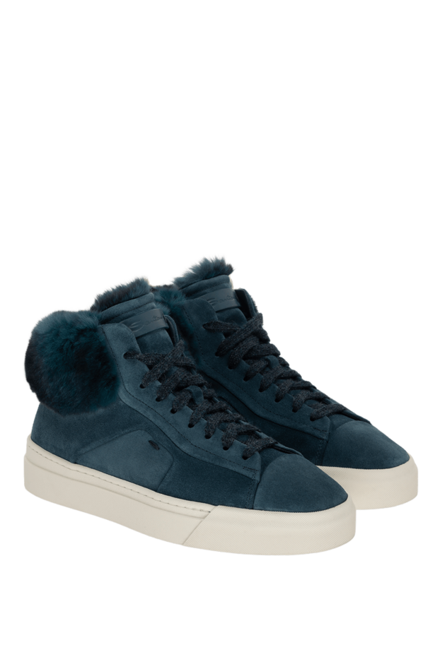 Santoni кеды из нубука синие женские 175532 - фото 3
