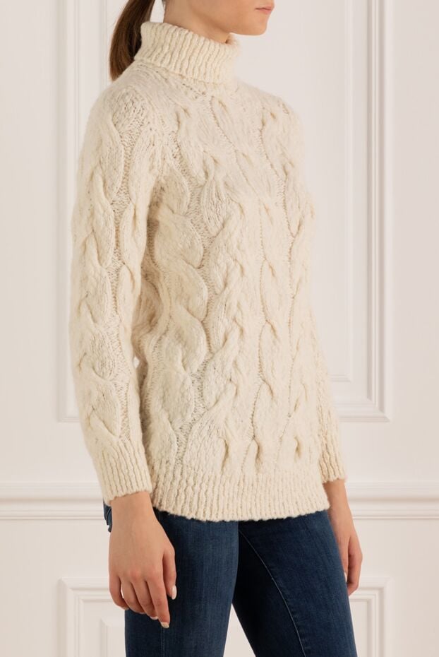 Casheart cream warm women's turtleneck with a braid pattern with textured knitting 175557 - photo 3
