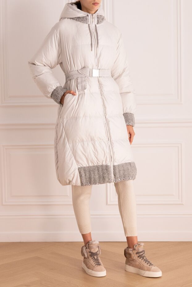 Panicale gray women's down jacket with hood and knitted trim 175564 - photo 3