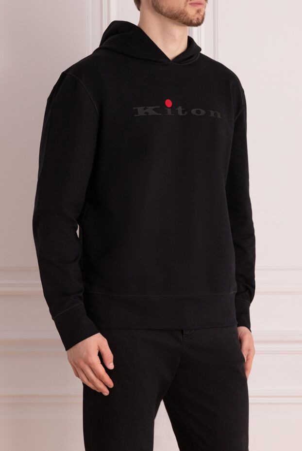Kiton hoodie made of cotton and elastane black men's 175580 - photo 3