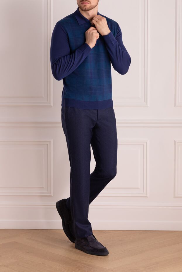 Cesare di Napoli man men's blue wool and cashmere trousers buy with prices and photos 175593 - photo 2