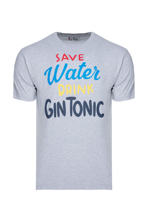 MC2 Saint Barth чоловіча футболка бавовняні сірі з написом save water drink gin tonic 175609 - фото 1