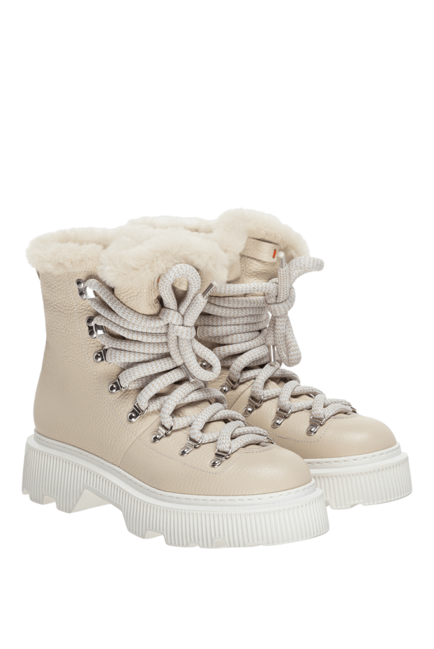 Santoni beige leather hiker boots lined with fur women's 175629 - photo 3