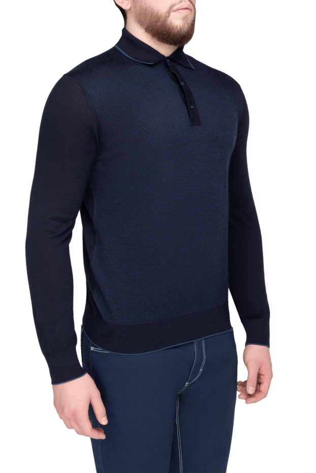 Stefano Ricci dark blue long sleeve textured knit polo shirt 175645 - photo 3