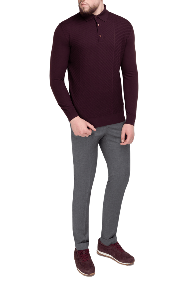 Stefano Ricci long sleeve wool polo for men burgundy 175647 - photo 2