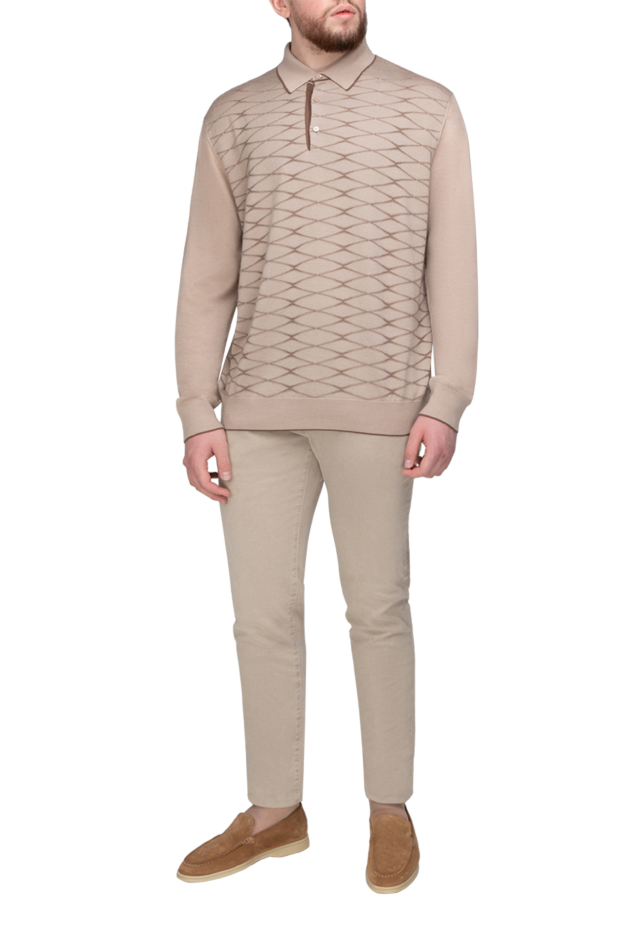 Stefano Ricci long sleeve polo shirt in cashmere and silk, beige, with diamonds 175654 - photo 2