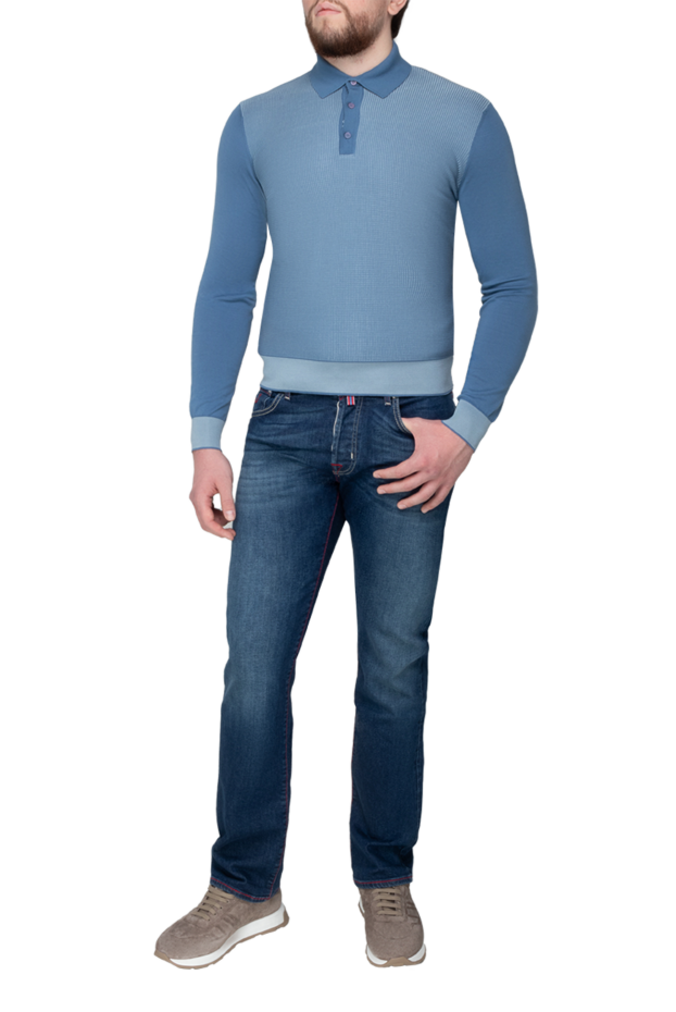 Stefano Ricci blue long sleeve polo shirt made of cashmere and silk 175655 - photo 2